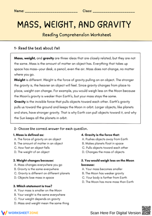 Mass, Weight, and Gravity – Reading Comprehension