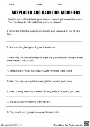 Misplaced and Dangling Modifiers Worksheet