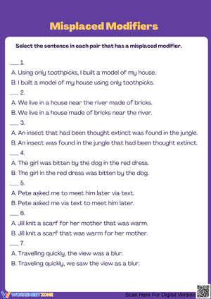 Identify Misplaced Modifiers Worksheet