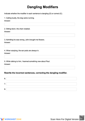 Identify and Correct Dangling Modifiers Worksheet
