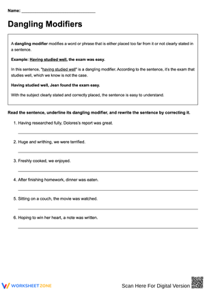Fixing Dangling Modifiers Worksheet