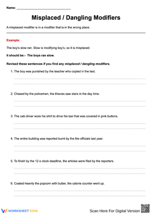 Misplaced and Dangling Modifiers Practice Worksheet