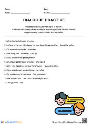 Dialogue Punctuation Practice Worksheet