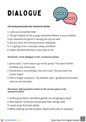 Dialogue Punctuation Practice Worksheet