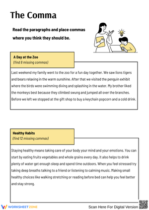 Comma Placement Practice – Missing Commas in Paragraphs