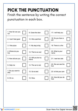 Pick the Punctuation – Sentence Ending Practice