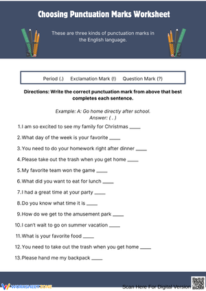 Choosing Punctuation Marks – Period, Exclamation, or Question Mark