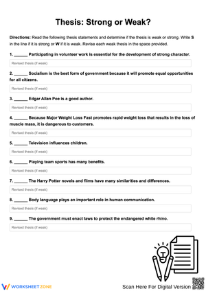 Strong vs. Weak Thesis Statements Worksheet