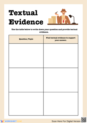 Textual Evidence Graphic Organizer Worksheet