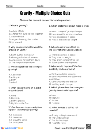 Gravity – Multiple Choice Quiz