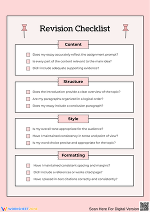 Essay Revision Checklist Worksheet