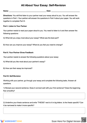 Revising an Essay Self-Check Worksheet