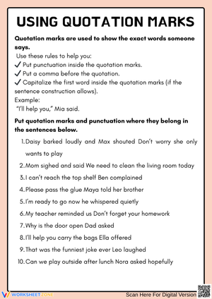 Using Quotation Marks – Dialogue Punctuation Practice