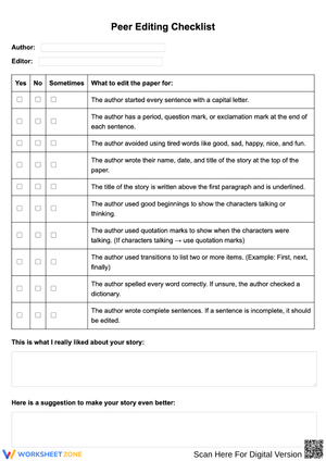 Peer Editing Checklist for Narrative Writing