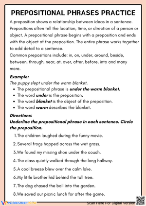 Prepositional Phrases Practice – Identify the Phrase & Preposition