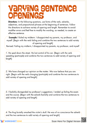 Varying Sentence Openings – Combine and Rewrite Sentences