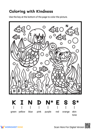 Mermaid Kindness Color-by-Code Printable