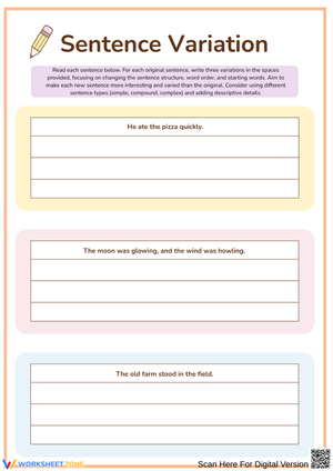 Sentence Variation Practice – Rewrite Sentences in New Ways