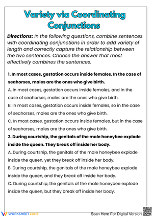 Variety via Coordinating Conjunctions – Combine Sentences Practice