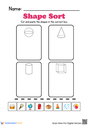 3D Shape Sorting Cut-and-Paste Worksheet