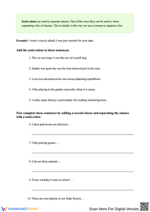 Using Semicolons – Clause Connection Practice Worksheet