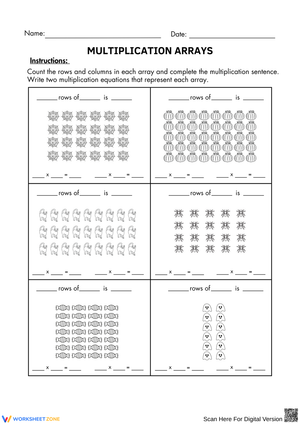 Multiplication Arrays Practice Worksheet