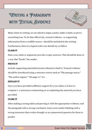 Writing a Paragraph with Textual Evidence – Claim, Evidence & Explanation Guide