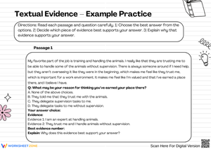 Textual Evidence – Example Practice Worksheet