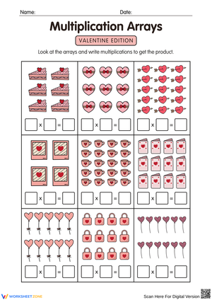 Valentine Multiplication Arrays Worksheet