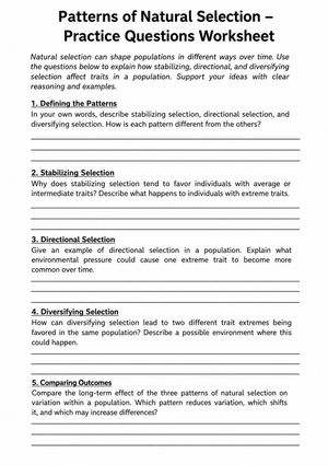 Grade 9 Natural Selection — Printable No-Prep Worksheet