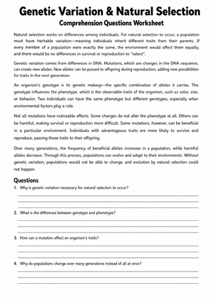 Genetic Variation & Natural Selection | Essential Worksheet