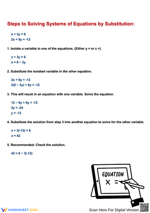 Systems of Equations Substitution Steps Worksheet