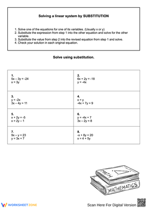 Linear Systems Substitution Practice Worksheet