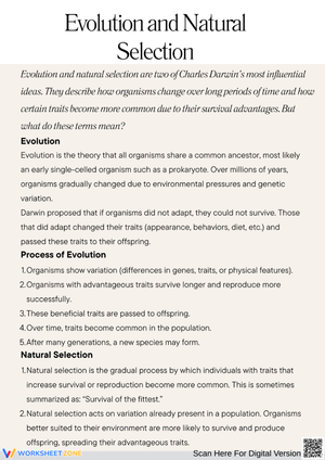 Evolution and Natural Selection – Reading Passage & Comprehension Questions