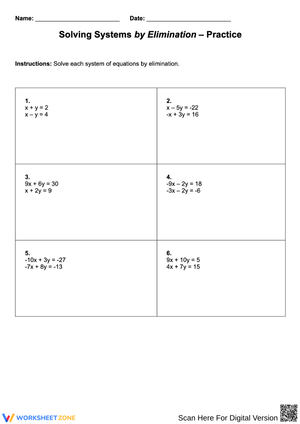 Solving Systems by Elimination – Practice Worksheet