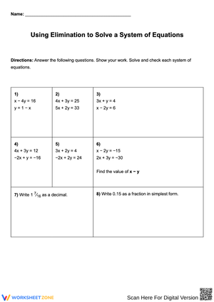 Solving Systems Of Equations Using Elimination Worksheet