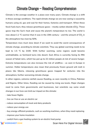 Climate Change – Reading Comprehension Worksheet