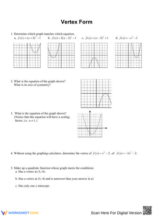 Vertex Form Quadratics Practice Worksheet