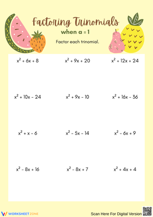 Factoring Trinomials a = 1 Worksheet