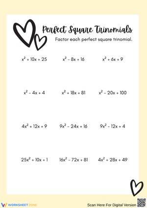 Factoring Perfect Square Trinomials Worksheet