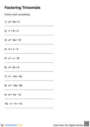 Factoring Trinomials Practice Worksheet