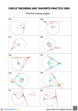Circle Theorems & Tangents Practice Grid
