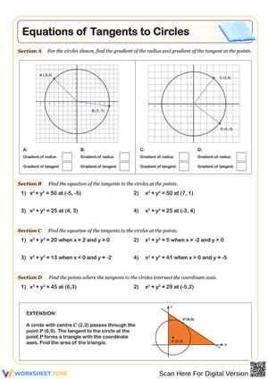 Equations of Tangents to Circles Worksheet