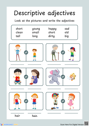 Descriptive Adjectives – Opposites & Picture Clues Worksheets