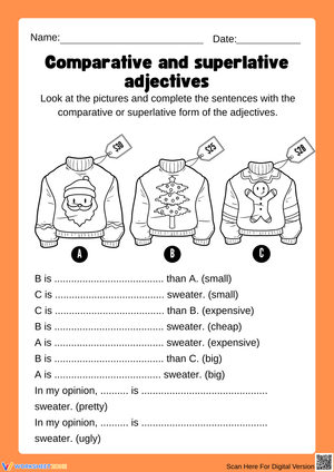 Comparative & Superlative Adjectives – Sweater Price Activity