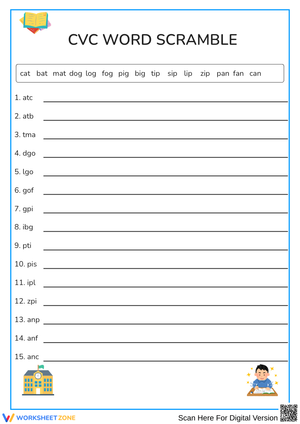 CVC Word Scramble Challenge Worksheet