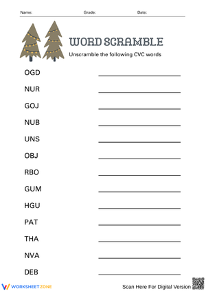 CVC Word Scramble Worksheet
