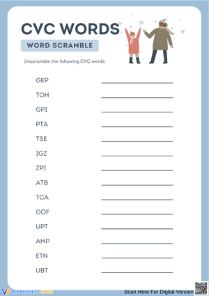 CVC Word Scramble Worksheet for Early Learners