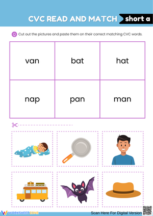 Short "A" Sound CVC Read and Match Worksheet