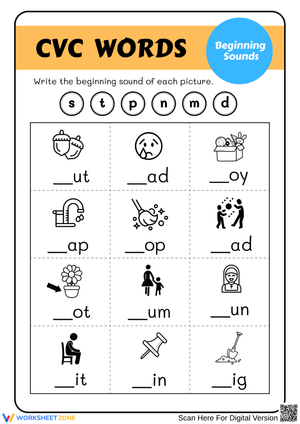 CVC Words Beginning Sounds Worksheet for Early Learners